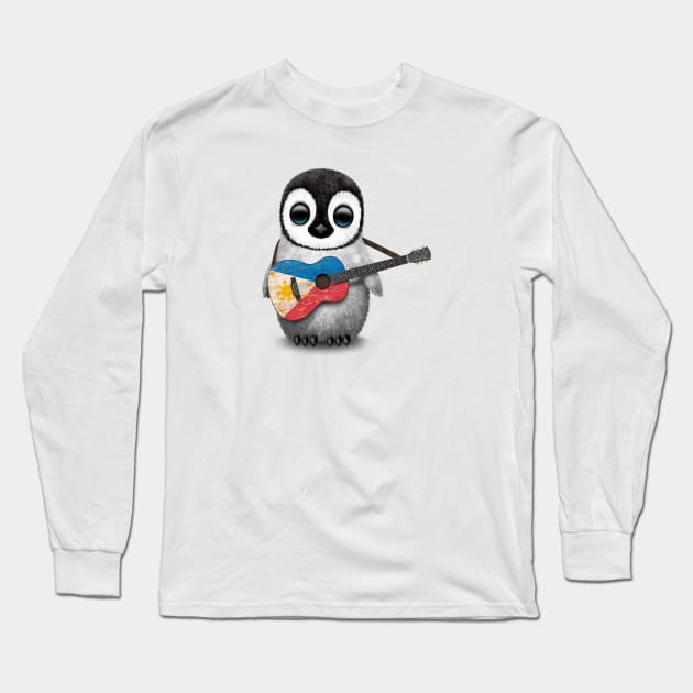 Baby Penguin Playing Filipino Flag Guitar Long Sleeve T-Shirt by jeffbartels